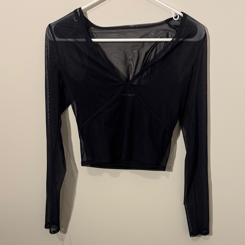 Abercrombie & Fitch Black Long Sleeve Mesh Crop Top